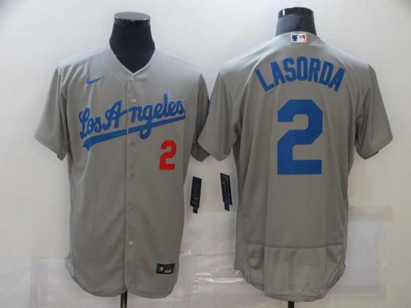 Men Los Angeles Dodgers 2 Lasorda Grey Elite Nike MLB Jerseys